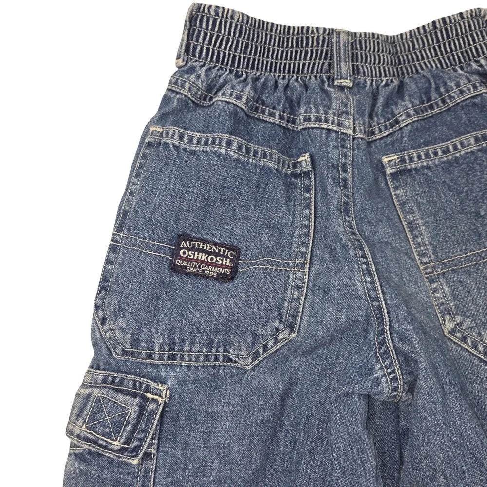 Vintage OshKosh Bgosh Boys Blue Denim Cargo Jeans Size 6 90s Side Stripe Pockets